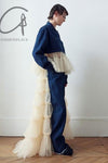 RENAISSANCE Denim patchwork tulle top RNS-KIRI-DLCF Indigo/dusty pink